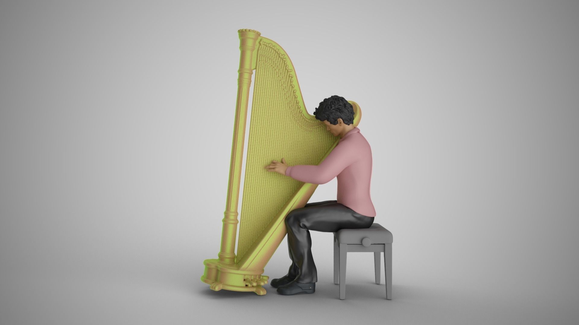 Man Playing Harp 3D print model_14