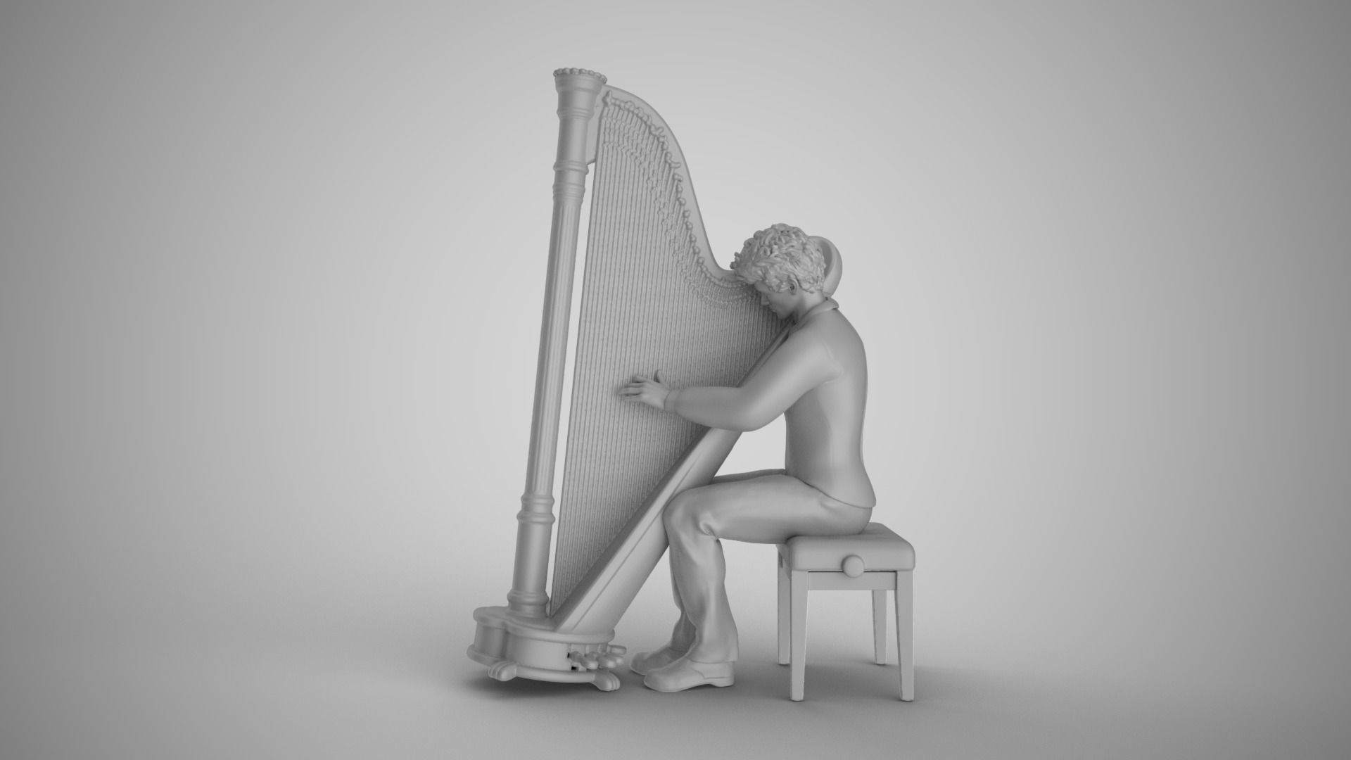 Man Playing Harp 3D print model_2