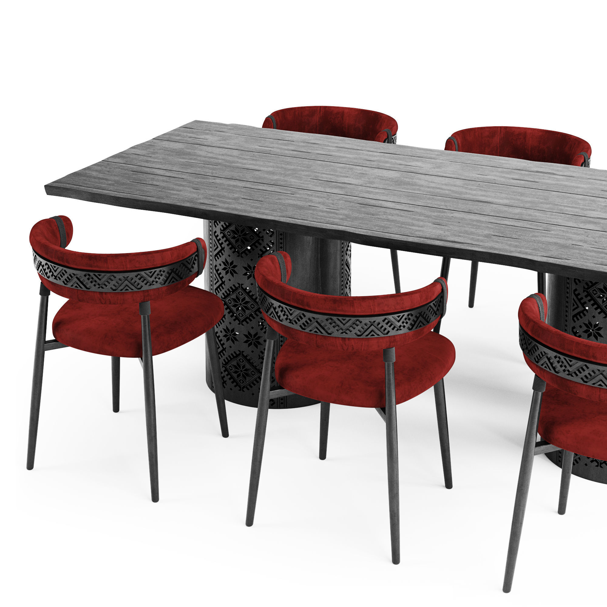 Ethno Rivne Dining Table And Chairs 3D model_7