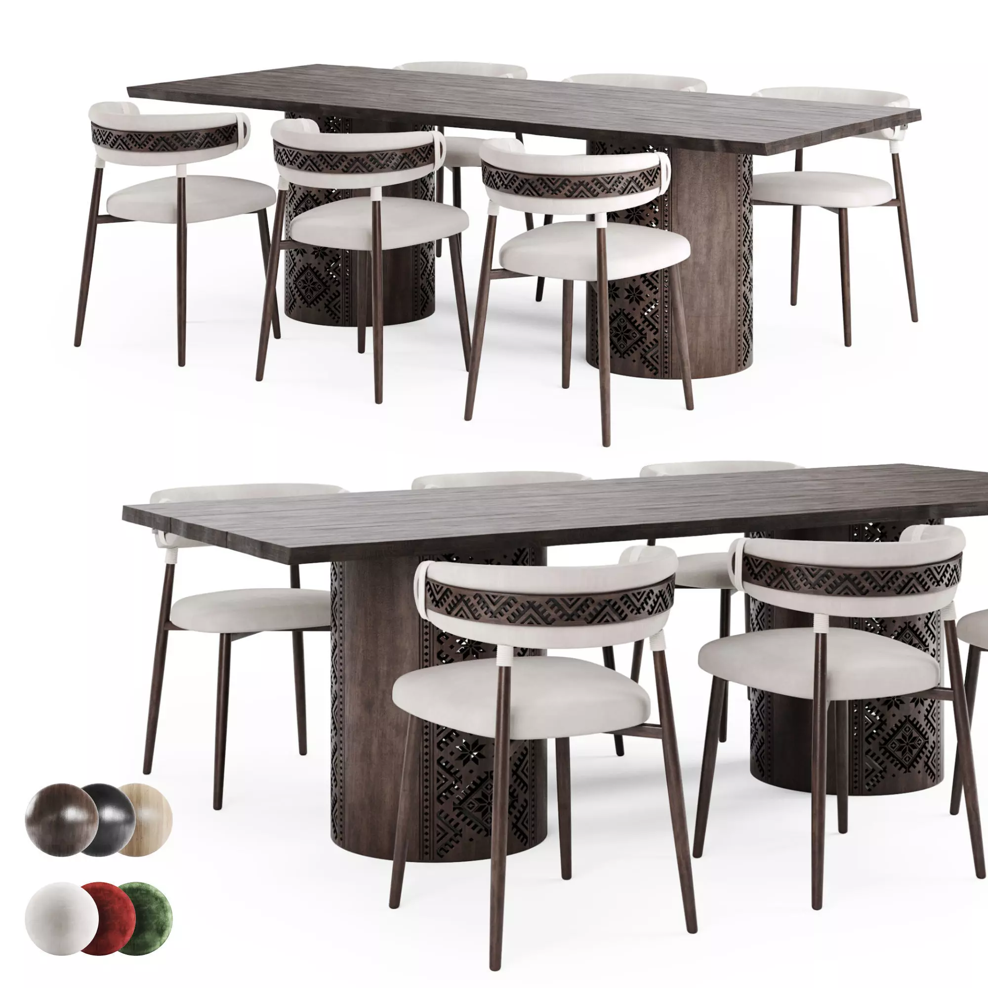 Ethno Rivne Dining Table And Chairs 3D model_0