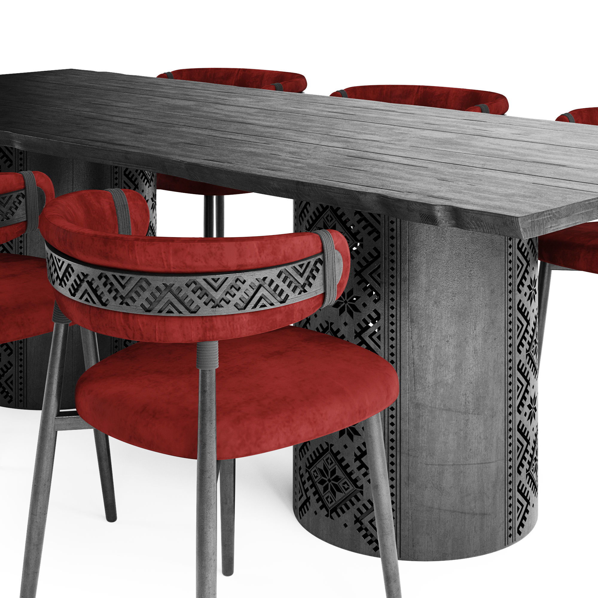 Ethno Rivne Dining Table And Chairs 3D model_4