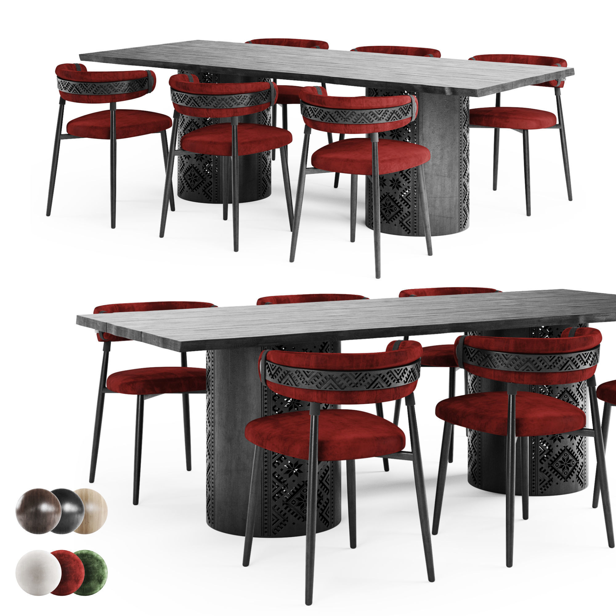 Ethno Rivne Dining Table And Chairs 3D model_2