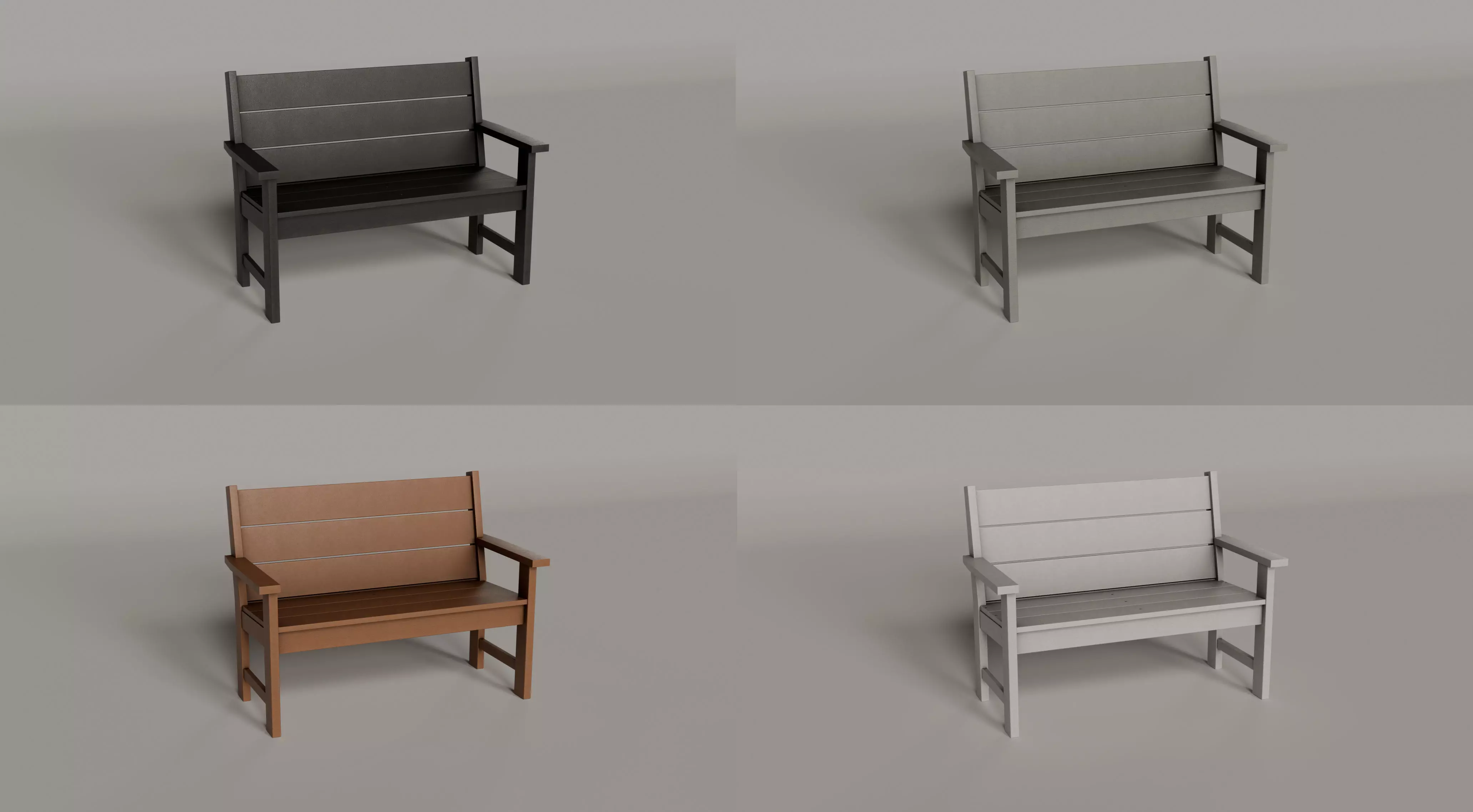 Lakeside Bench - 4 COLORS Low-poly 3D model