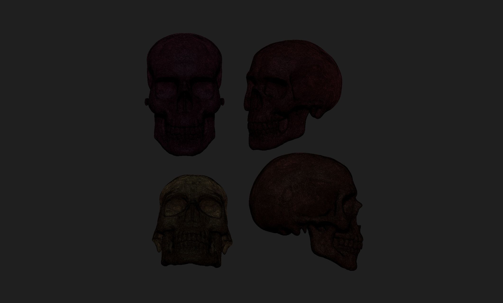 4 skulls 3D print model_3