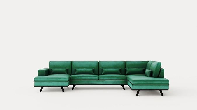 Copenhagen U Sofa Right Velvet Green Low-poly 3D model