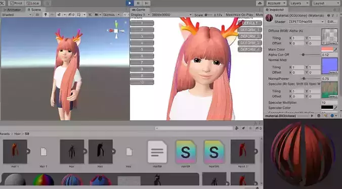 Hair Unity Prefab Zepeto 3D Item Low-poly 3D model H59