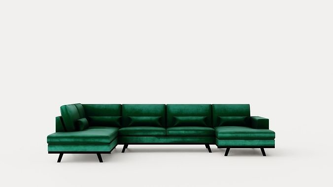 Copenhagen U Sofa Left Velvet Green Low-poly 3D model