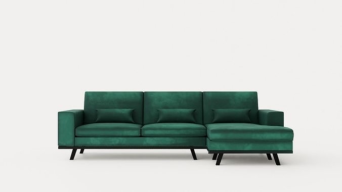 Copenhagen Divan Sofa Right Velvet Green Low-poly 3D model