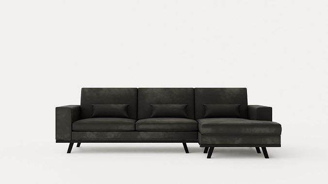 Copenhagen Divan Sofa Right Velvet Gray Low-poly 3D model
