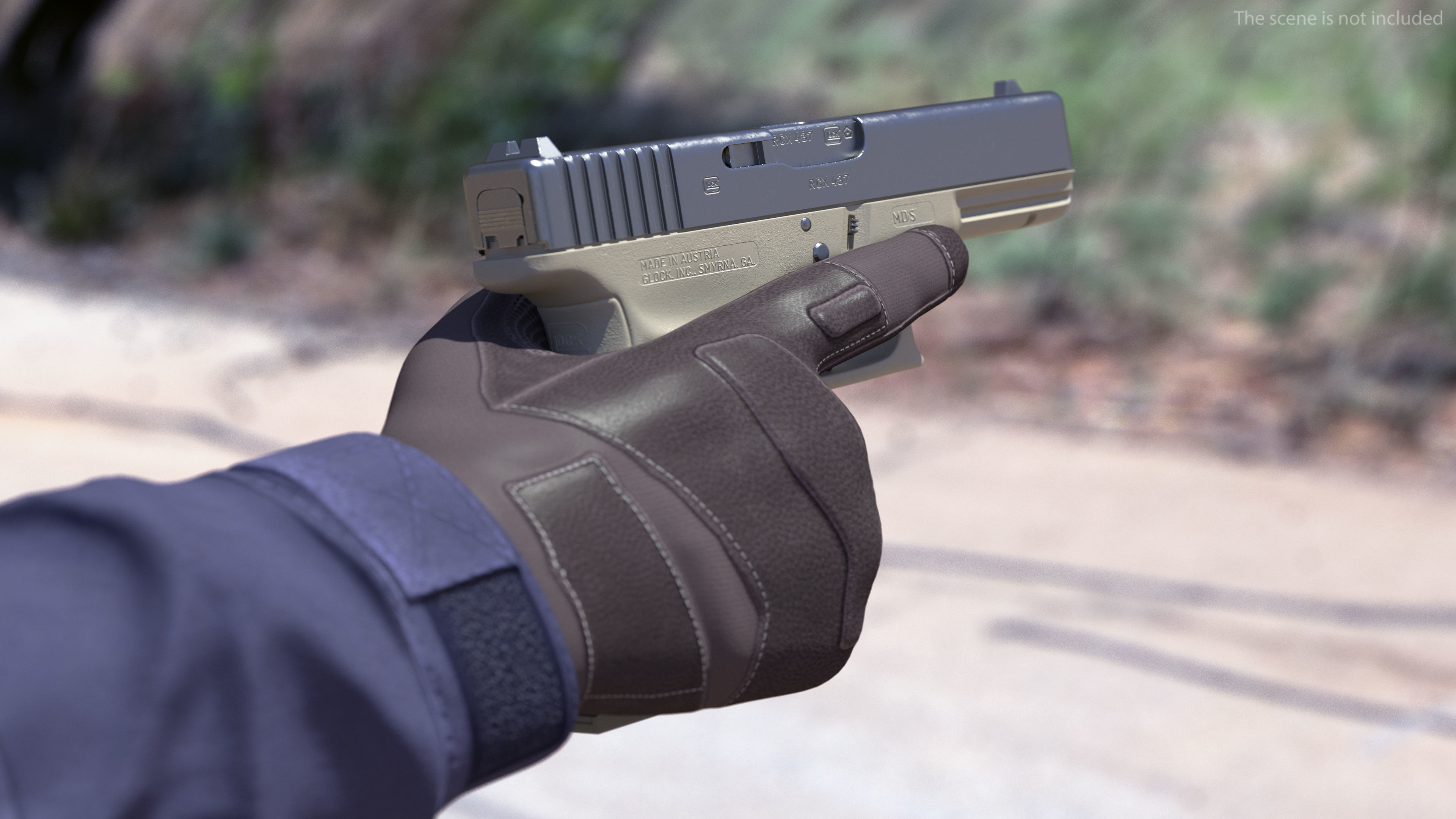 Olive Glock 17 with Magazine 3D model_3