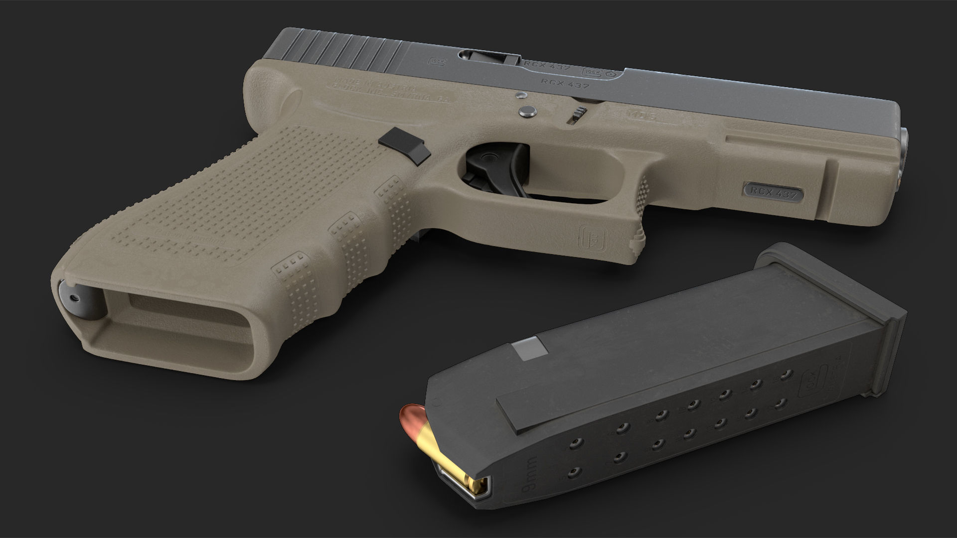 Olive Glock 17 with Magazine 3D model_14
