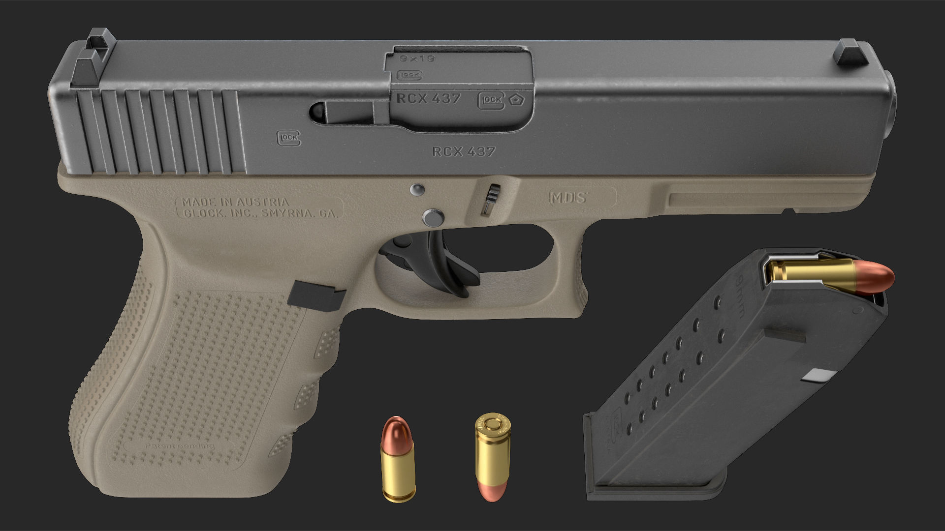 Olive Glock 17 with Magazine 3D model_16