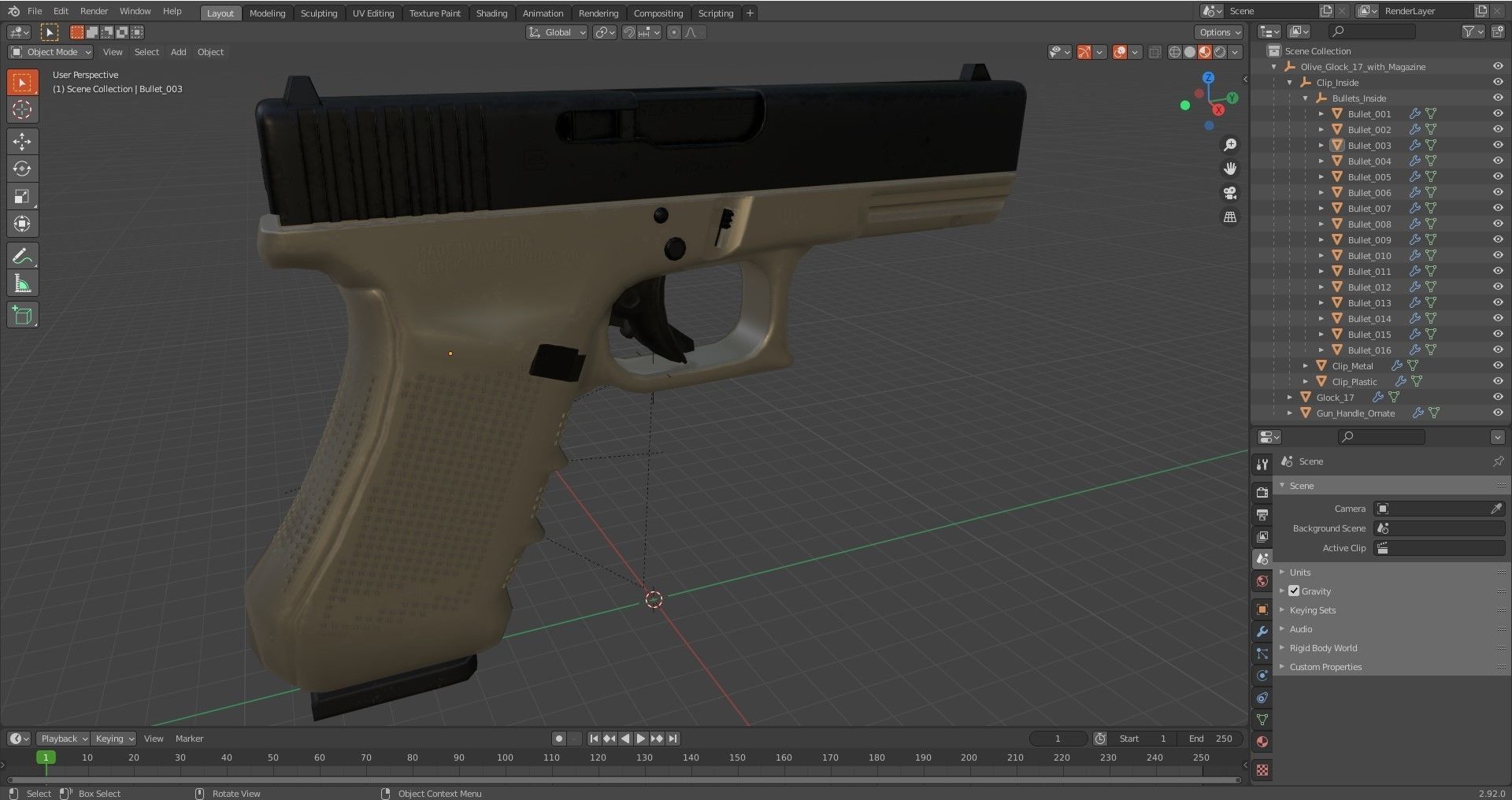 Olive Glock 17 with Magazine 3D model_31