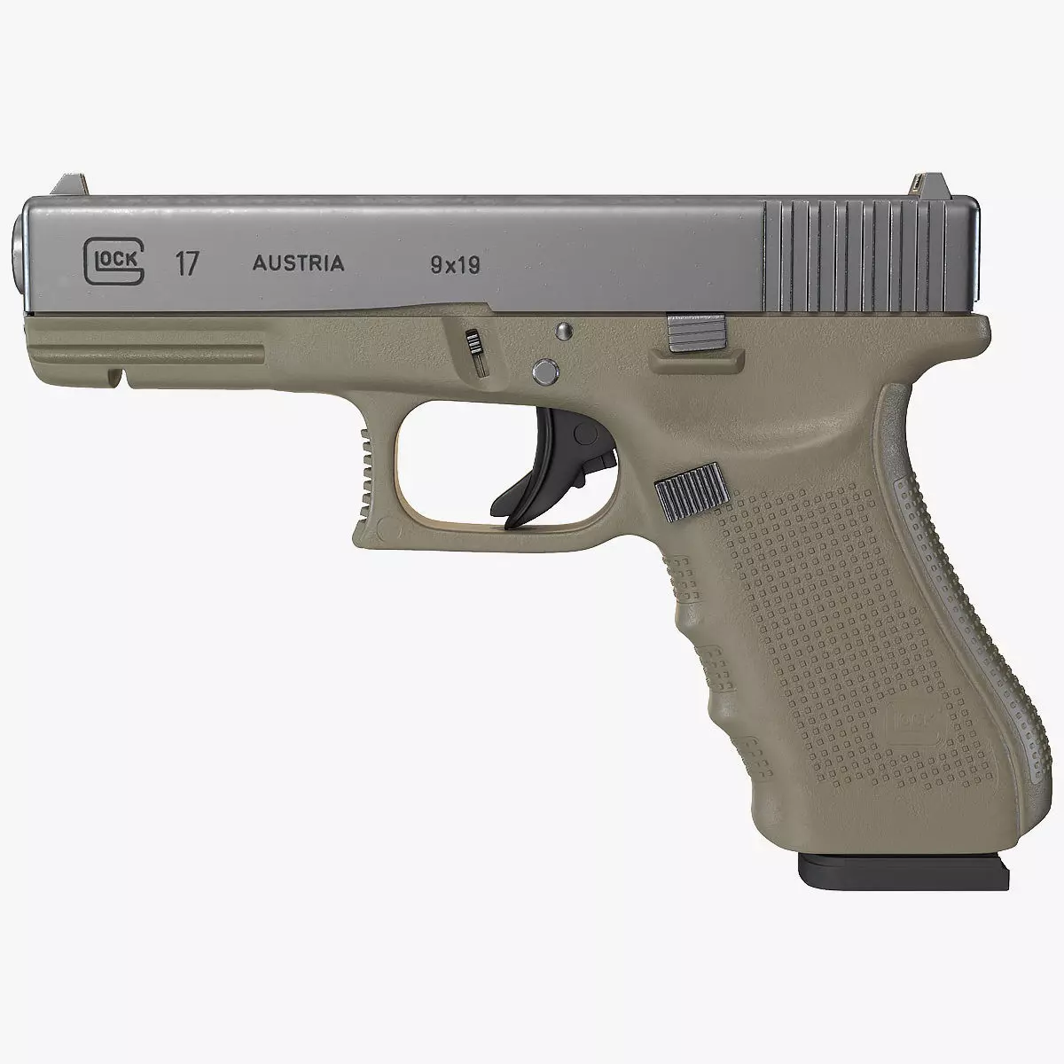 Olive Glock 17 with Magazine 3D model_0