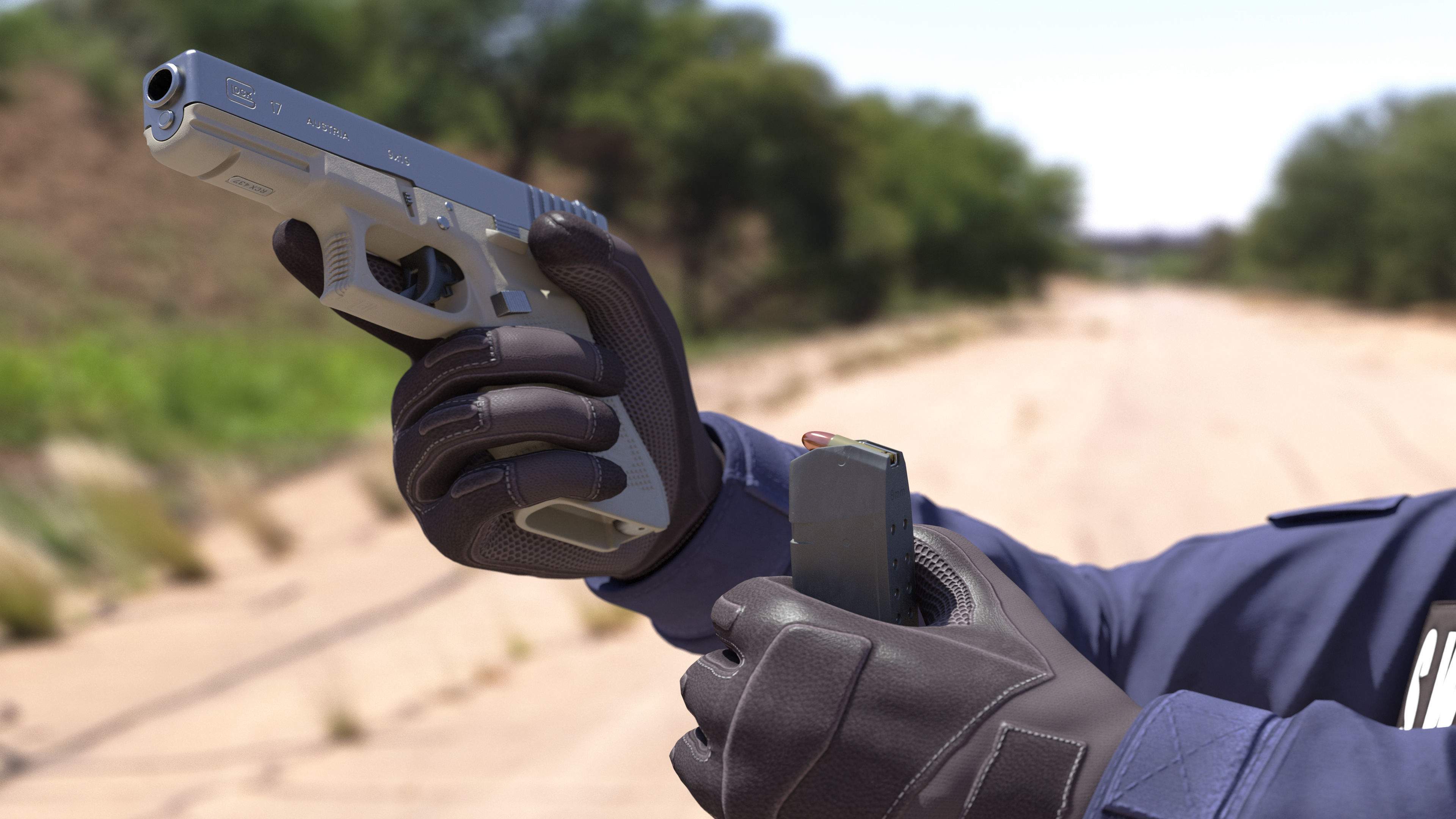 Olive Glock 17 with Magazine 3D model_6