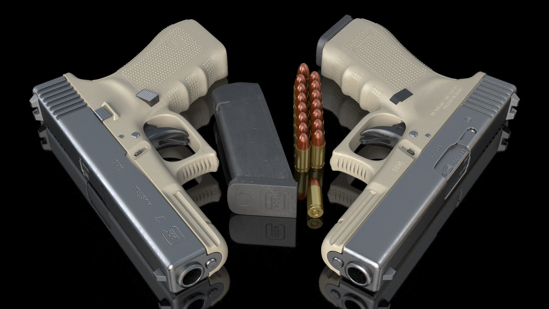 Olive Glock 17 with Magazine 3D model_12