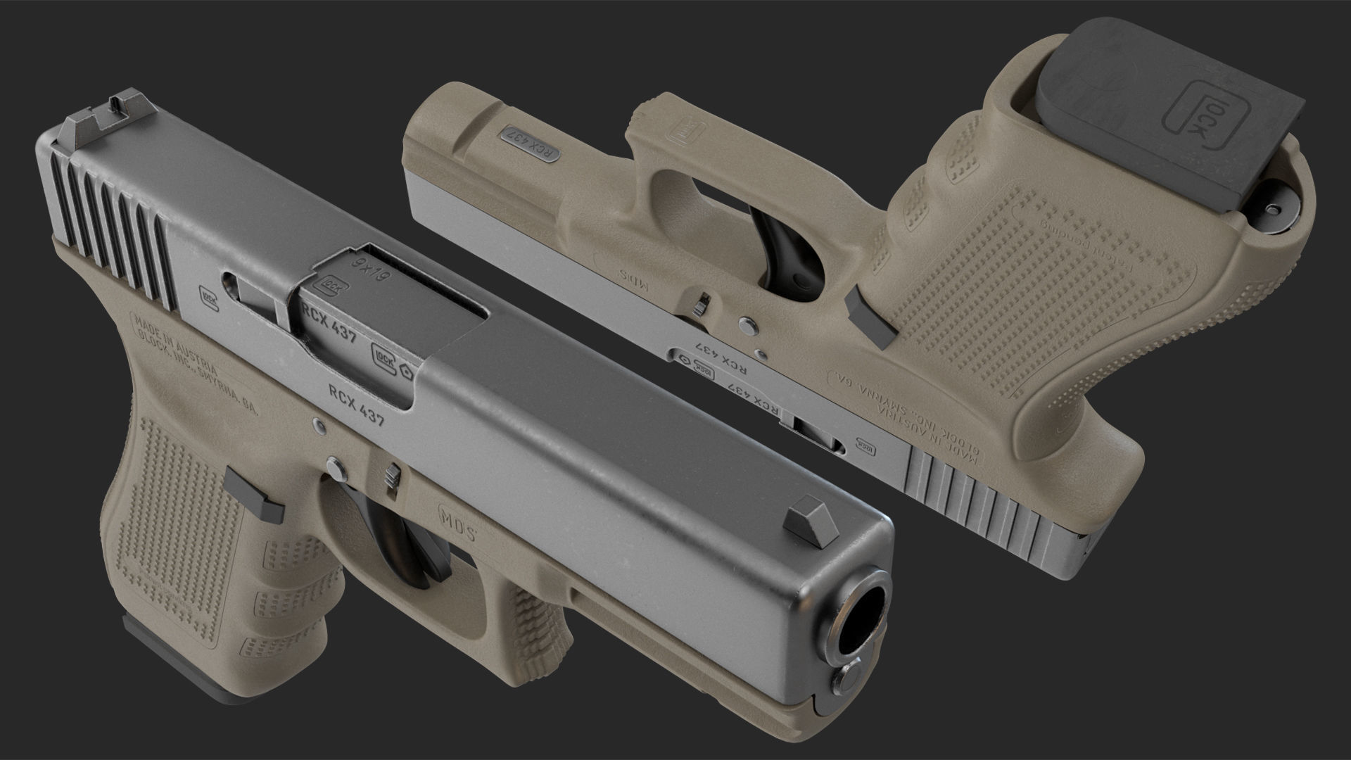 Olive Glock 17 with Magazine 3D model_15