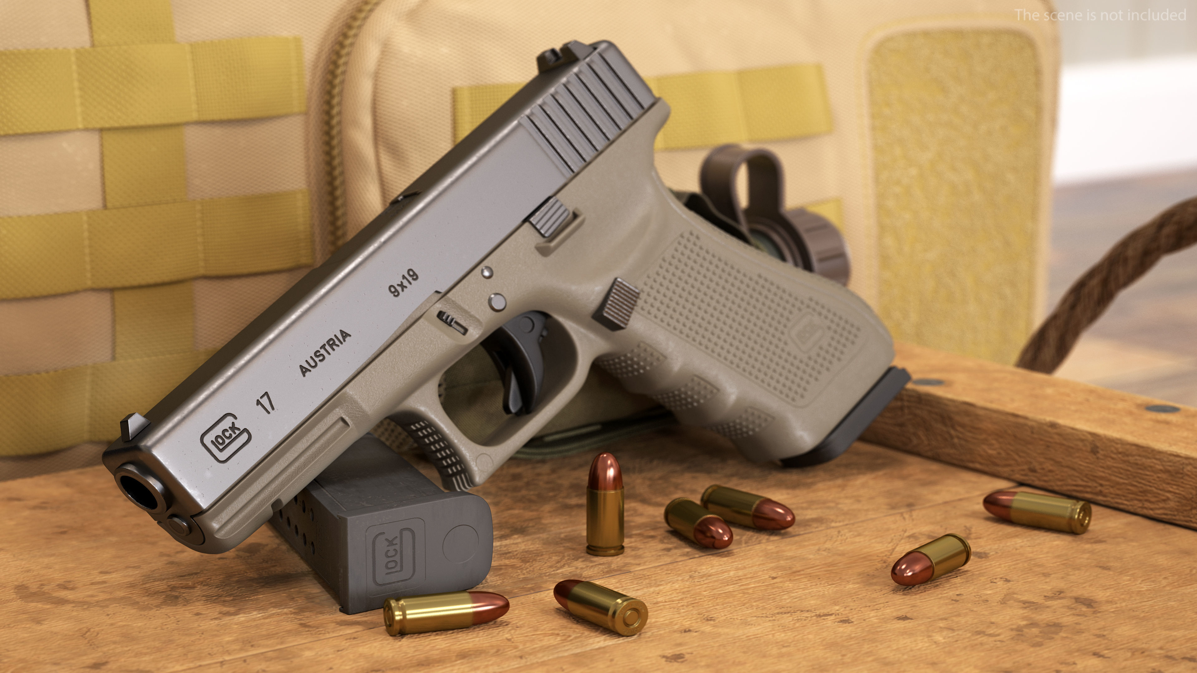 Olive Glock 17 with Magazine 3D model_7
