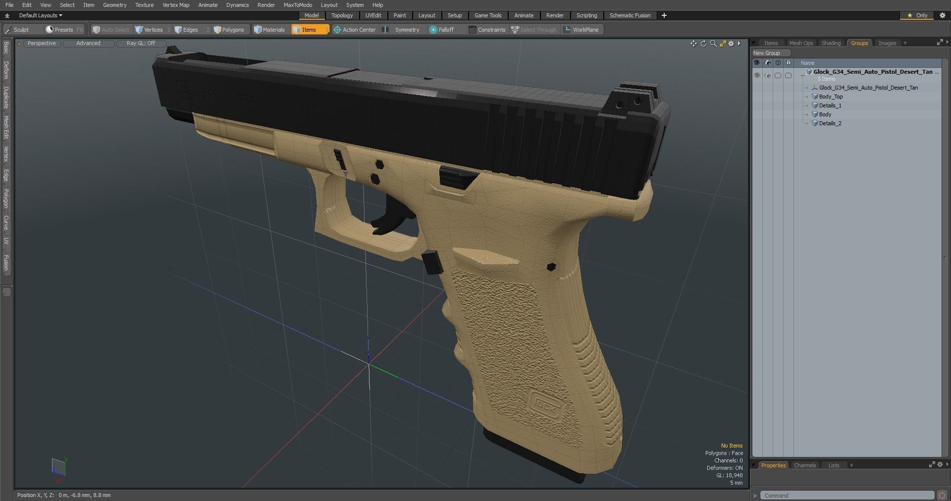 Glock G34 Semi Auto Pistol Desert Tan 3D model_26