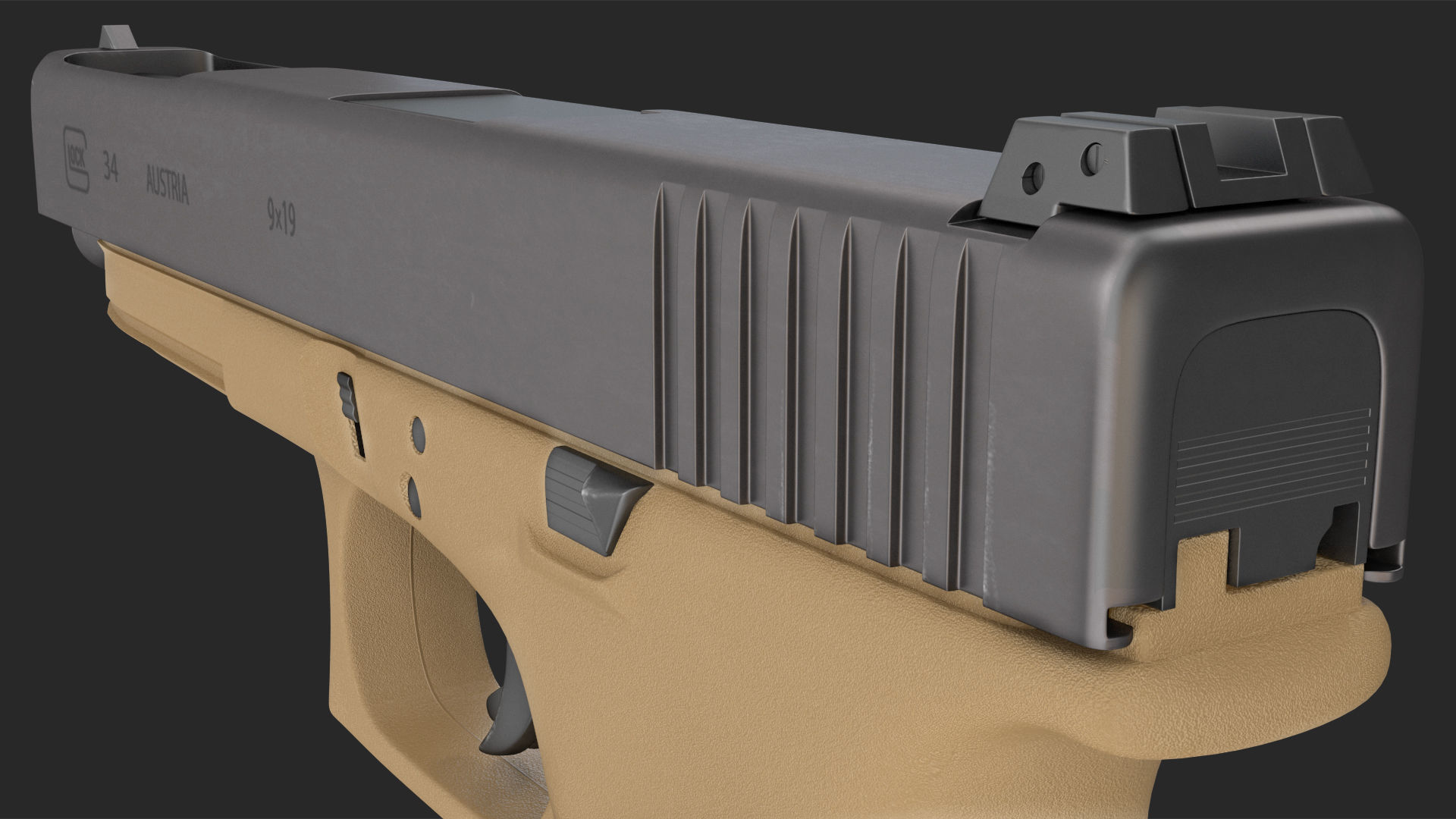 Glock G34 Semi Auto Pistol Desert Tan 3D model_17