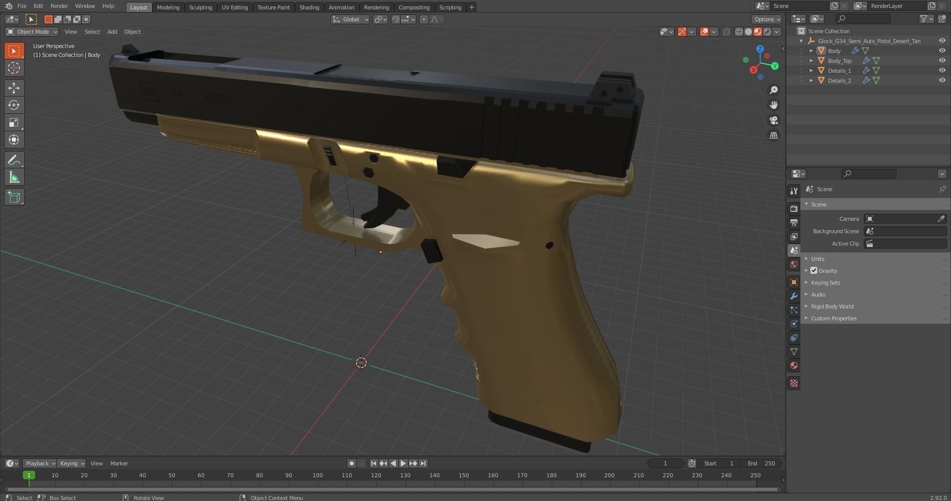 Glock G34 Semi Auto Pistol Desert Tan 3D model_28