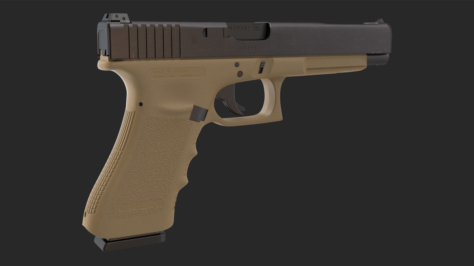 Glock G34 Semi Auto Pistol Desert Tan 3D model_12