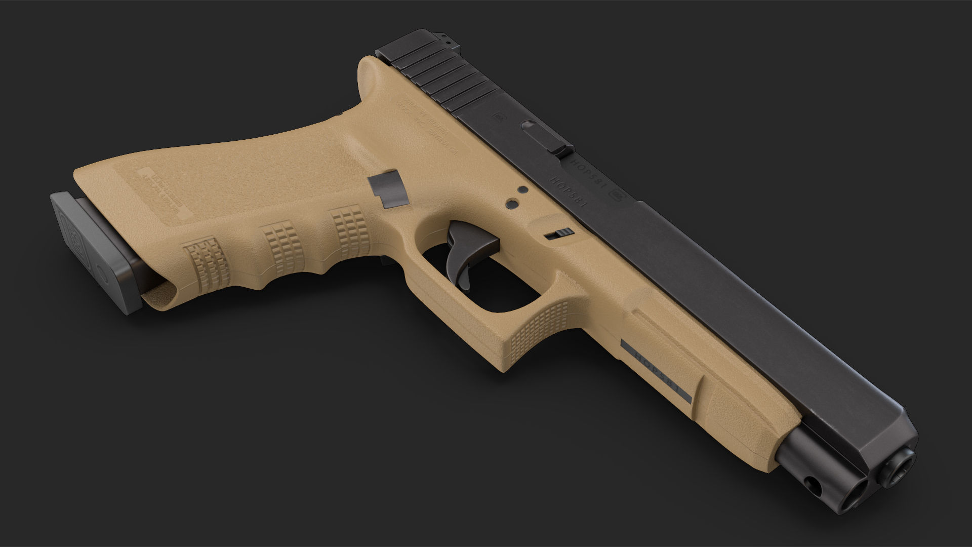 Glock G34 Semi Auto Pistol Desert Tan 3D model_11