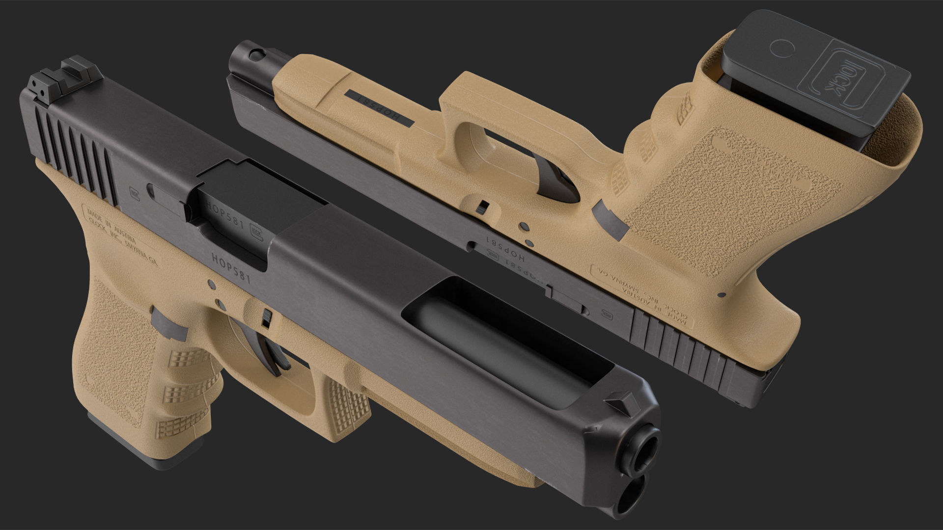 Glock G34 Semi Auto Pistol Desert Tan 3D model_16
