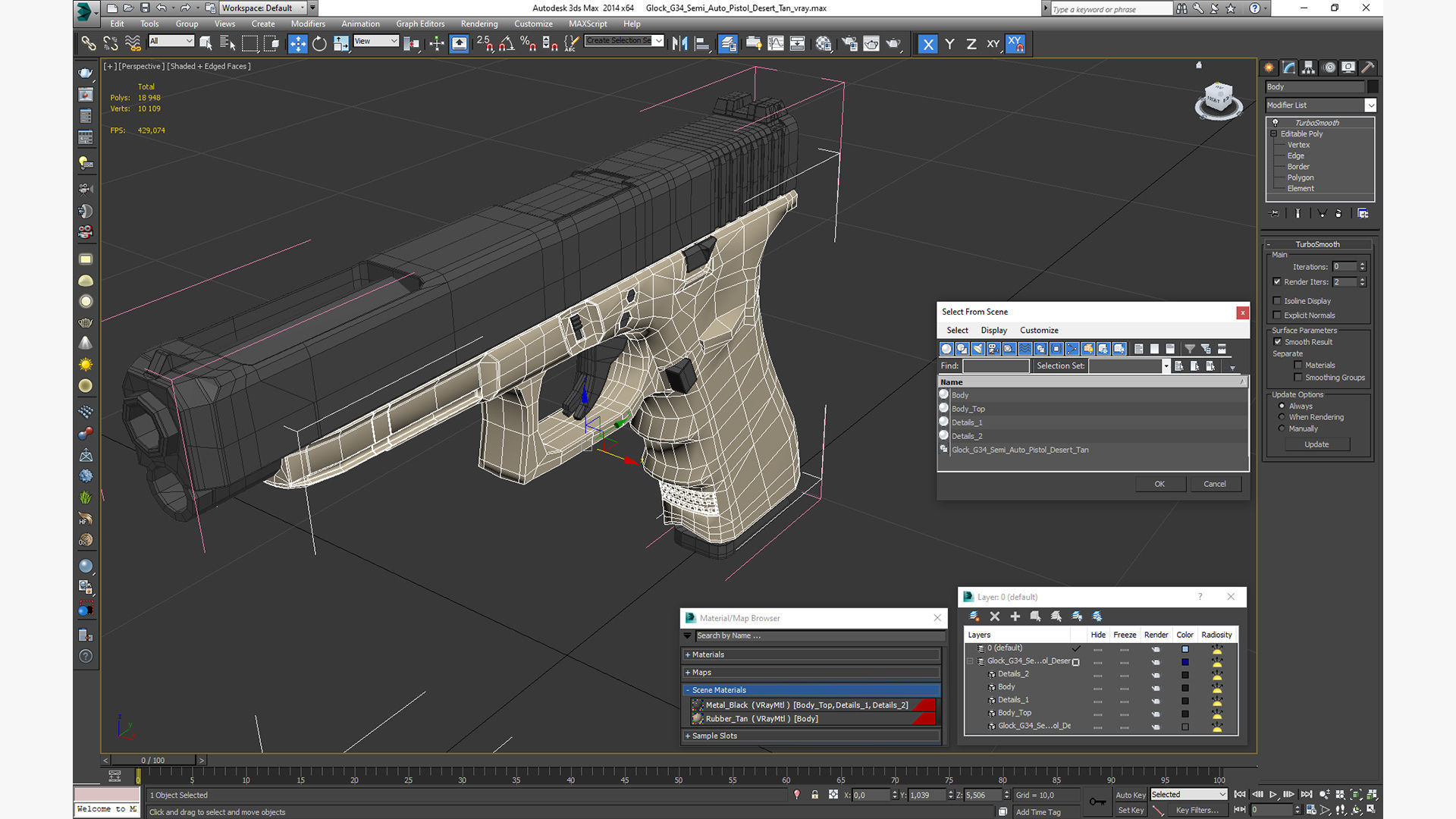 Glock G34 Semi Auto Pistol Desert Tan 3D model_24