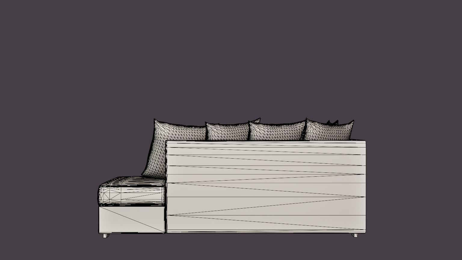 Crazy U Sofa Small Divan Left Including Envelope Cushions Dark Low-poly 3D model_7