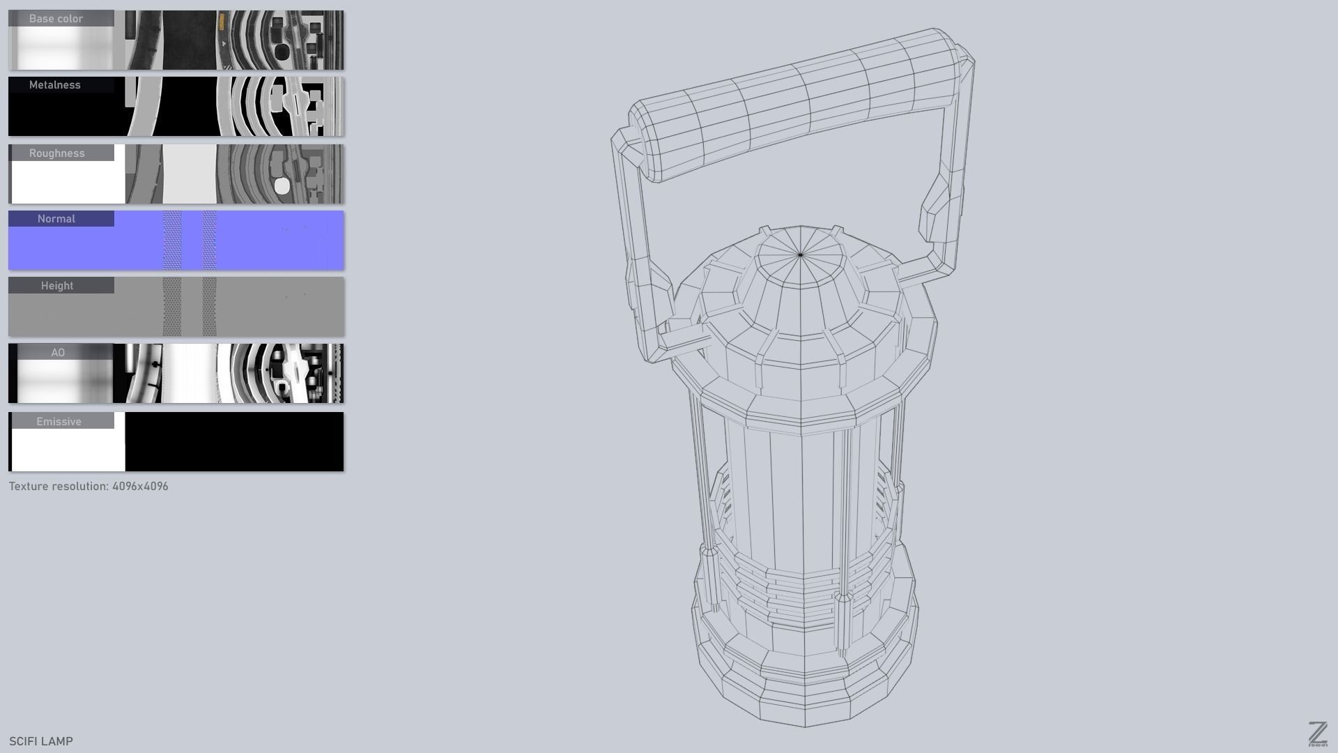 Sci fi lamp Low-poly 3D model_3