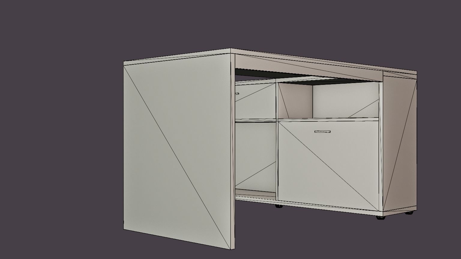 Diego Desk 138 Cm With Adjustable Shelf White Concrete Low-poly 3D model_6