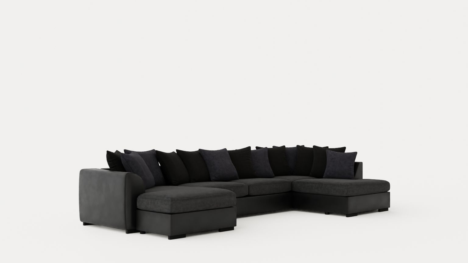 Cuba U Sofa Divan Left Incl Envelope Pillows Black Gray Low-poly 3D model_1