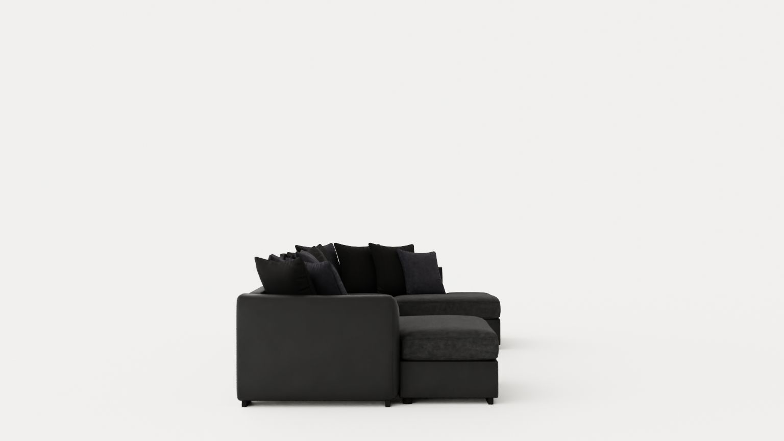 Cuba U Sofa Divan Left Incl Envelope Pillows Black Gray Low-poly 3D model_2