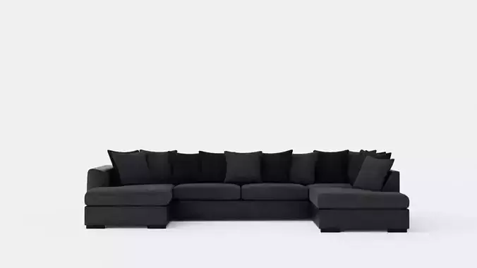 Cuba U Sofa Divan Left Incl Envelope Pillows Black Gray