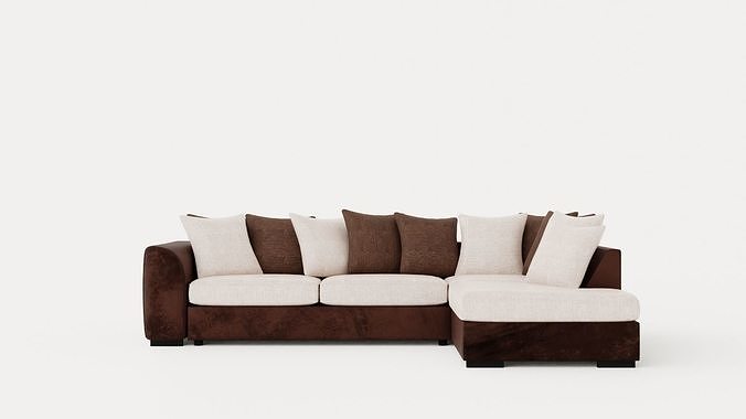 Cuba 3 Seater Chaise Lounge Right Envelope Pillows Low-poly 3D model
