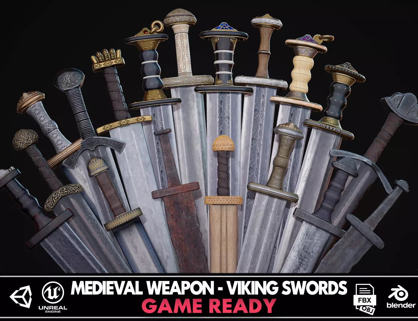 Medieval Weapon - Viking Swords Low-poly 3D model_0