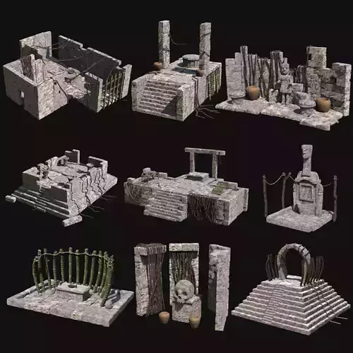 SACRIFICE ALTAR JUNGLE TRIBAL CULT PLACES ROCK CONSTRUCTIONS Low-poly 3D model