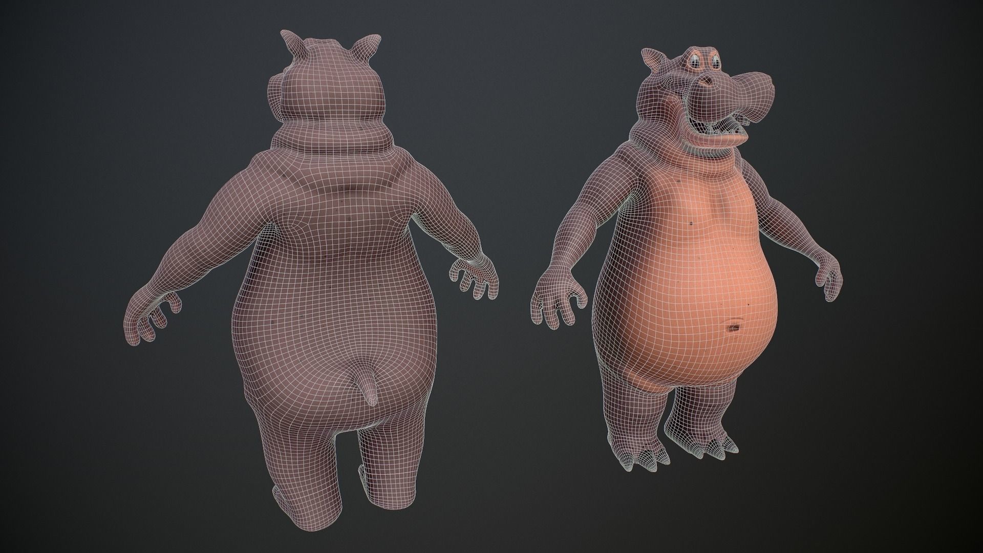 Cartoon Hippo Low-poly 3D model_26