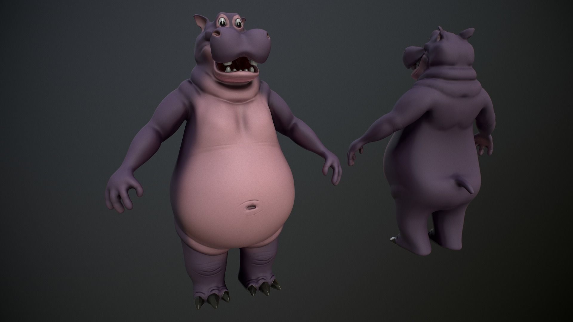Cartoon Hippo Low-poly 3D model_3