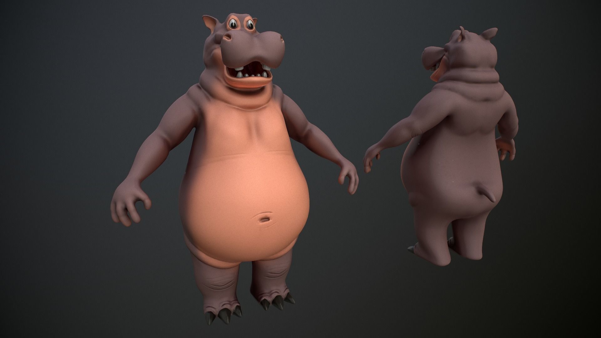 Cartoon Hippo Low-poly 3D model_4