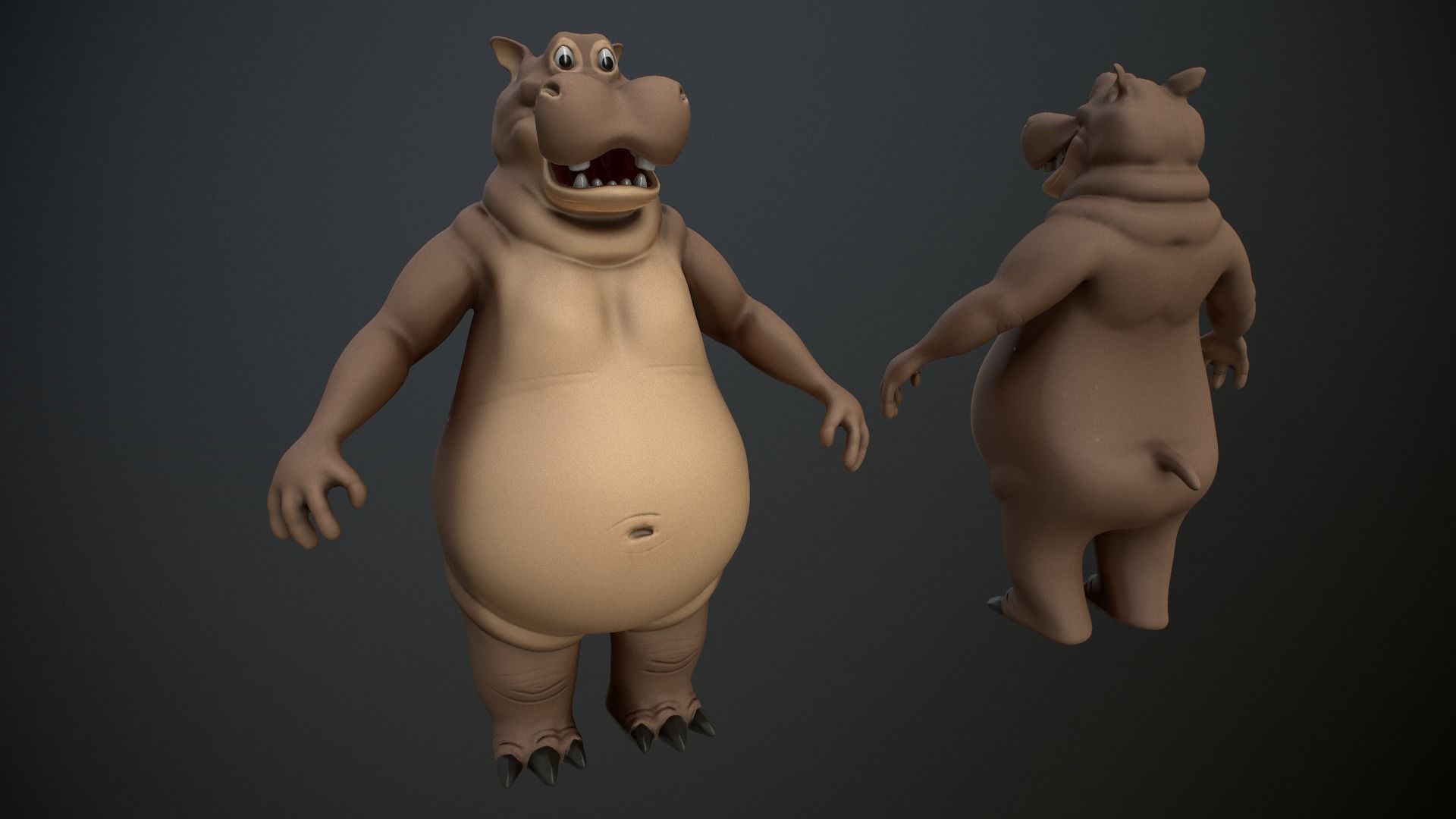Cartoon Hippo Low-poly 3D model_6