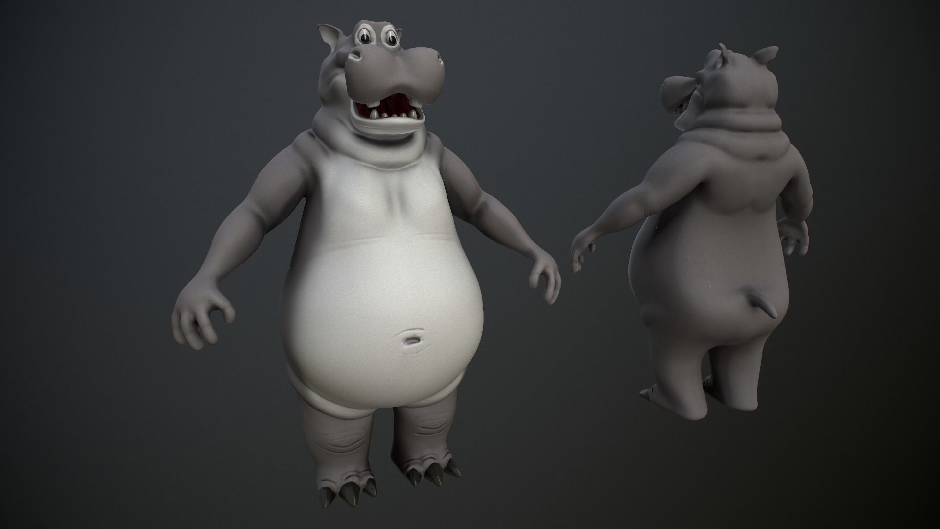 Cartoon Hippo Low-poly 3D model_5