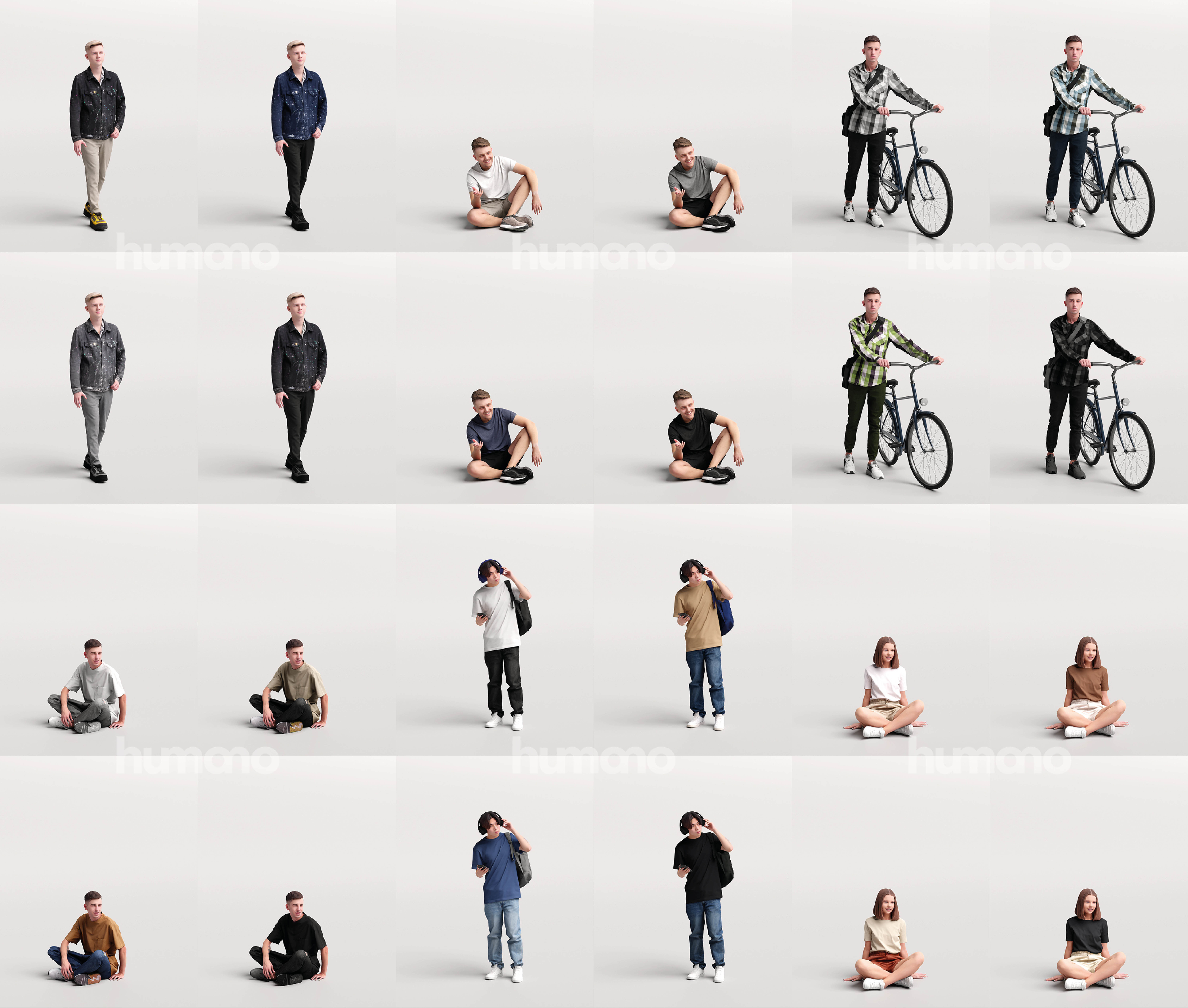 Humano Mega Bundle 03 STARTER - 90 POSED MODELS 3D Model Collection_30