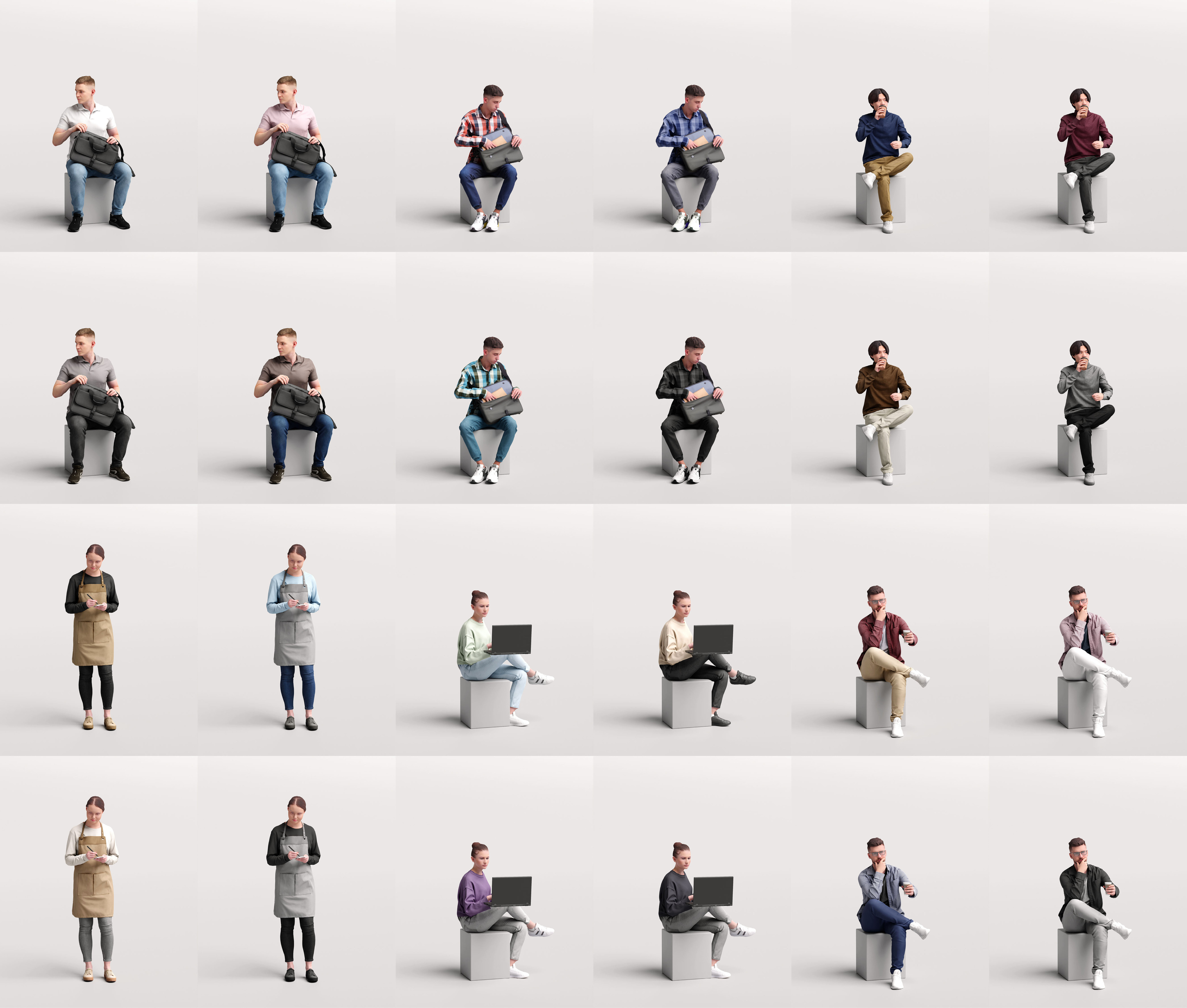 Humano Mega Bundle 03 STARTER - 90 POSED MODELS 3D Model Collection_19