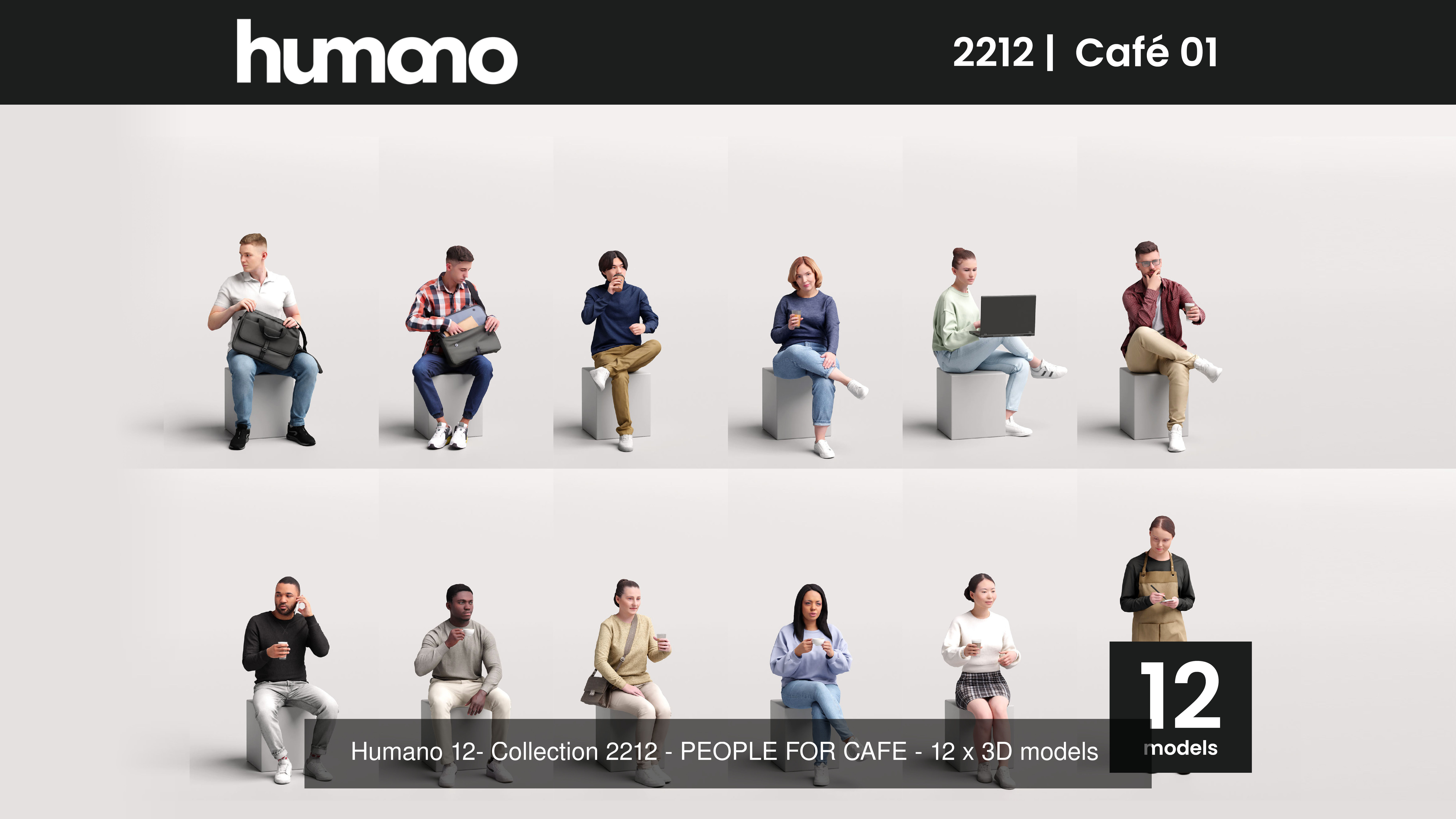 Humano Mega Bundle 03 STARTER - 90 POSED MODELS 3D Model Collection_5