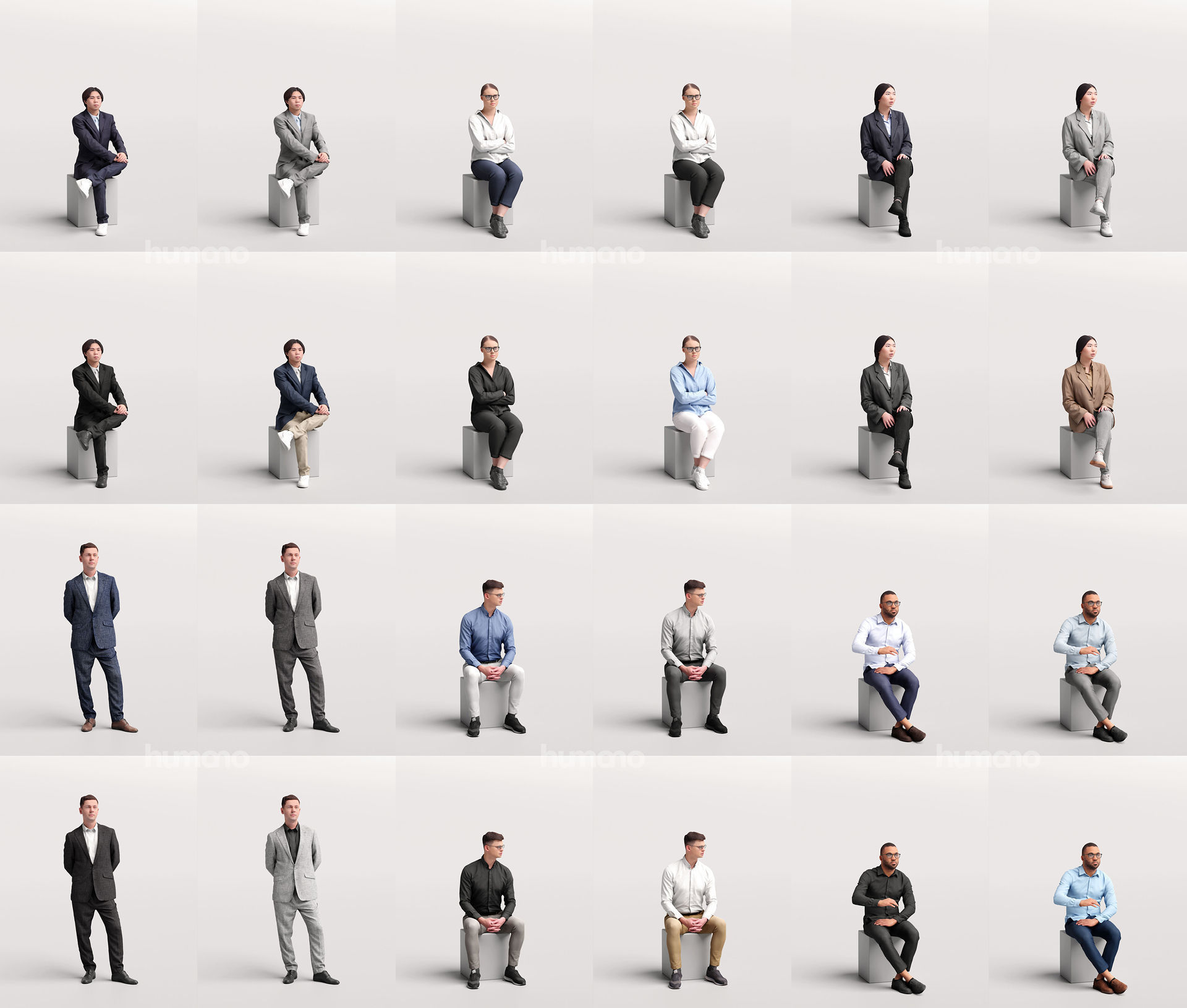 Humano Mega Bundle 03 STARTER - 90 POSED MODELS 3D Model Collection_23