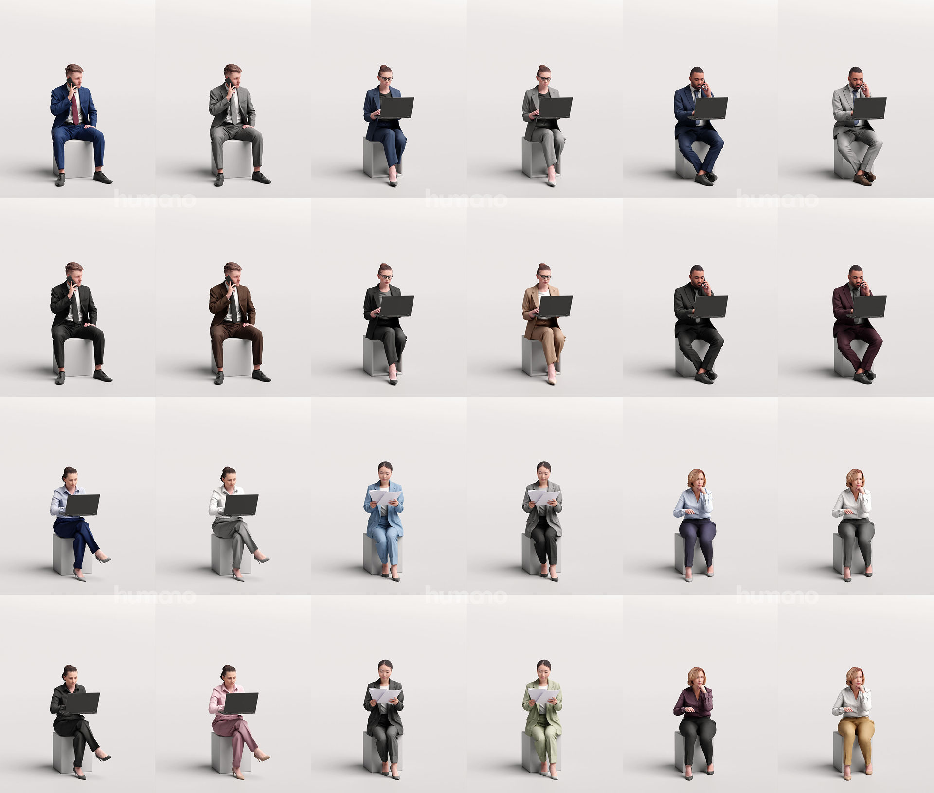 Humano Mega Bundle 03 STARTER - 90 POSED MODELS 3D Model Collection_27