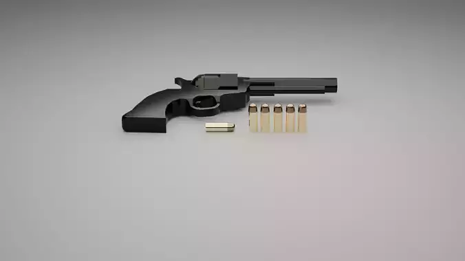 Revolver with bullet Low-poly 3D model