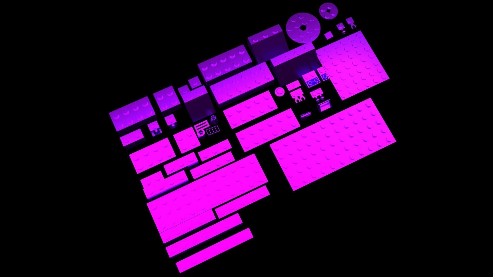 Purple Metallic Lego Bricks Set 3D model_10